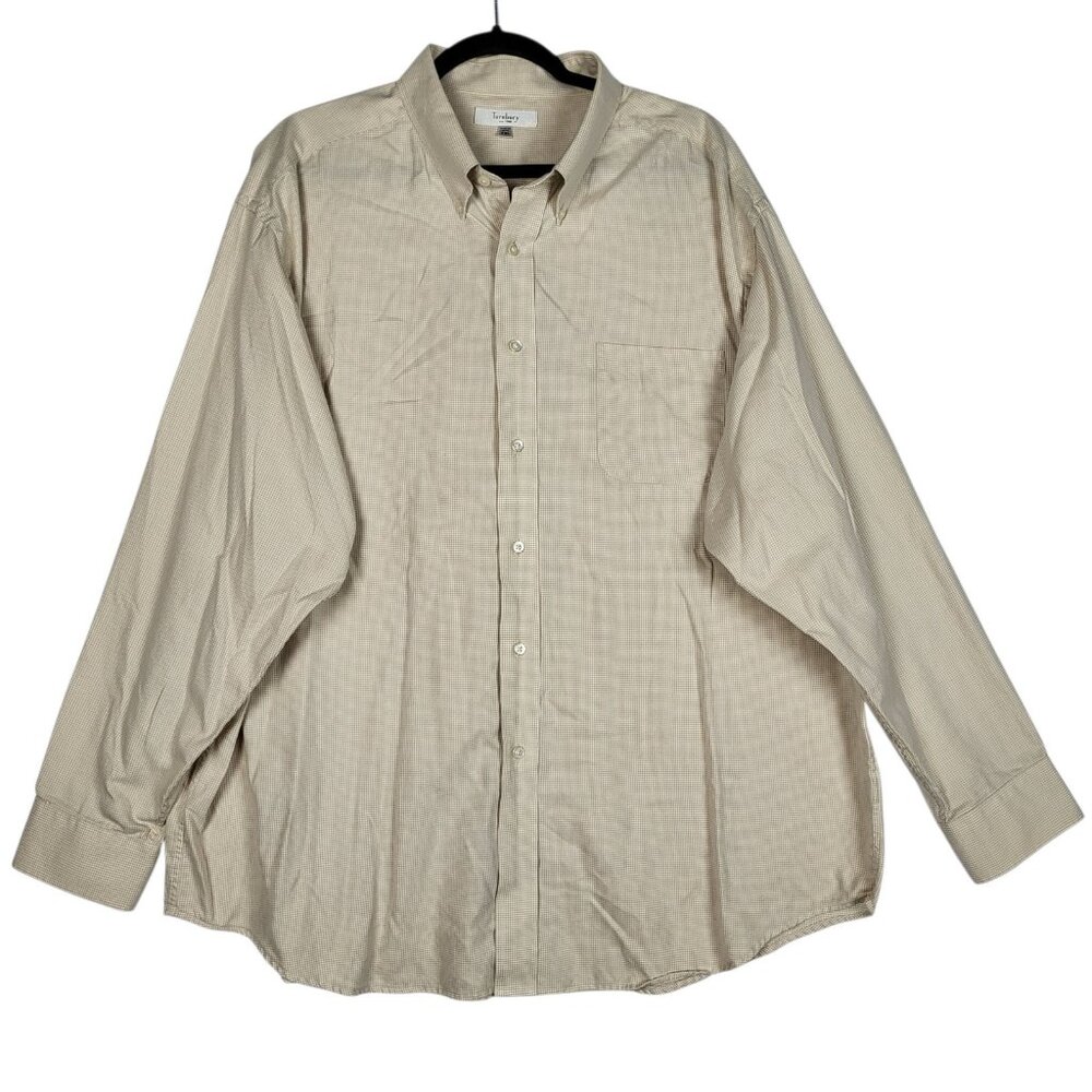 Turnbury Houndstooth Shirt Men's‎ 2XL Beige White Button Up Long Sleeve Office